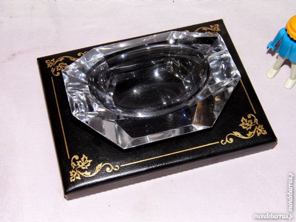 Cendrier cristal VAL ST LAMBERT cuir LE TANNEUR 20 Dunkerque (59)