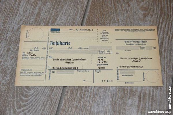 Ch�que vierge allemand WW2 15 Ro�z�-sur-Sarthe (72)