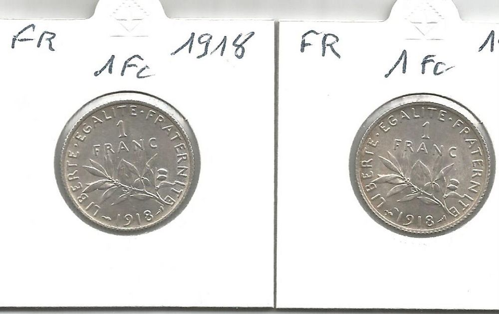deux pi�ces argent 1 franc 1918 22 Berg�res-l�s-Vertus (51)