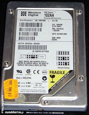 Disque dur ATA WD 102AA-3,5 10,2GB 20 Versailles (78)
