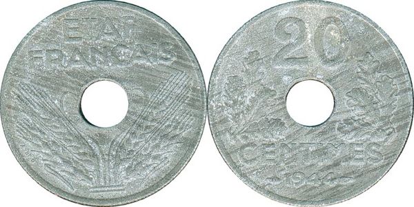 �tat fran�ais 20 centimes 1944 35 Couzeix (87)