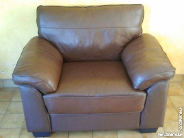 Grand fauteuil fa�on cuir couleur cognac 100 Maule (78)