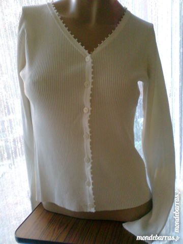 joli gilet fin blanc, col roul� noir 36 - zoe 3 Martigues (13)