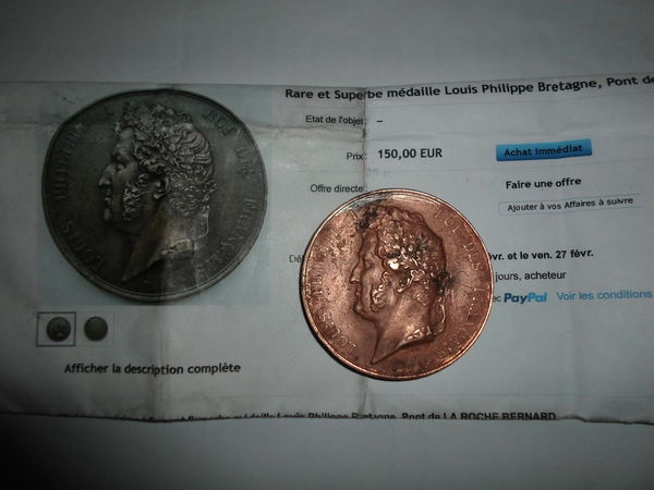 medaille rare LOUIS PHILIPPE BRETAGNE1839 130 Am�lie-les-Bains-Palalda (66)