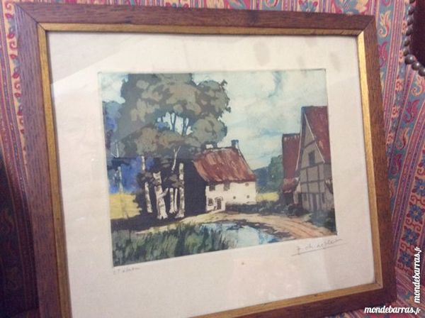J Ch Millet Gravure en couleurs Chaumi�re encadr�e 30 Gif-sur-Yvette (91)