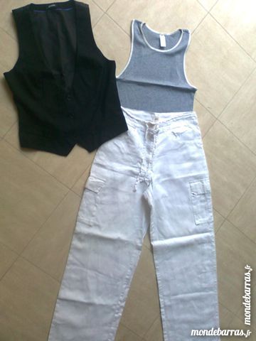 PANTALON lin blanc, GILET  noir, d�b. - 38 - zoe 2 Martigues (13)