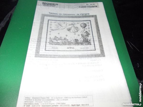 Patron Modes et Travaux broderie Tableau naissance 1 Amiens (80)