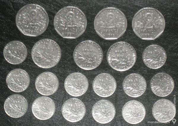 21 pi�ces de type Semeuse (50cts, 1 Fr et 2 Frs) 40 Montreuil (93)