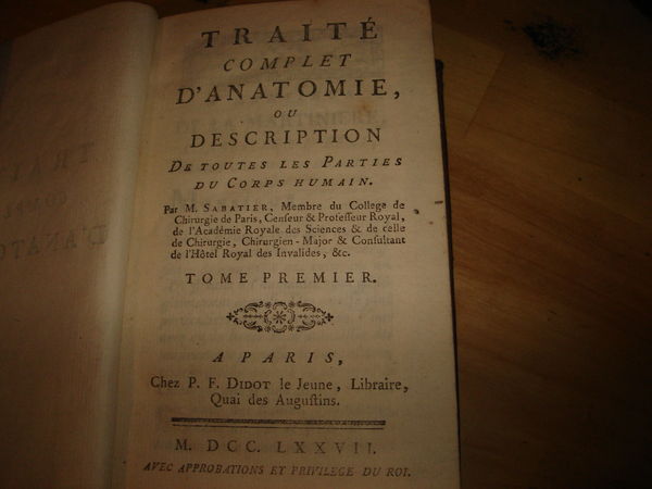    Trait� complet d'anatomie   Tome 1 M. Sabatier 1777 100 Noisy-le-Sec (93)