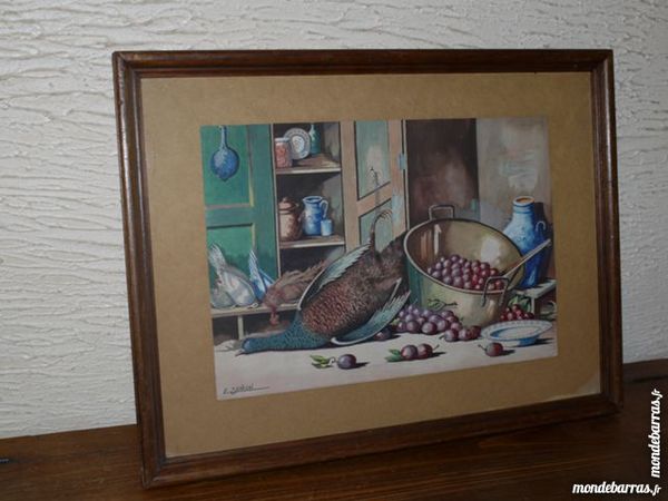 Tr�s jolie aquarelle de nature morte sous verre 25 Saint-Just-la-Pendue (42)