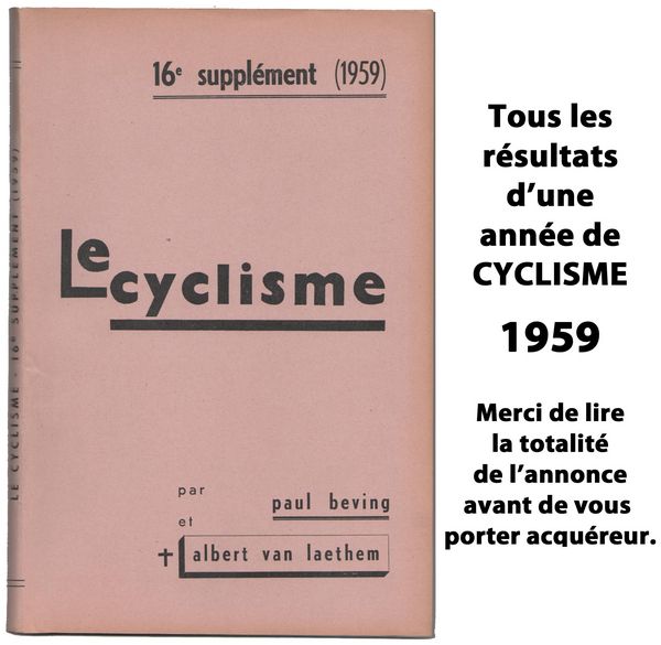 V�LO, CYCLISME :Tous les r�sultats de 1959 15 Clamart (92)