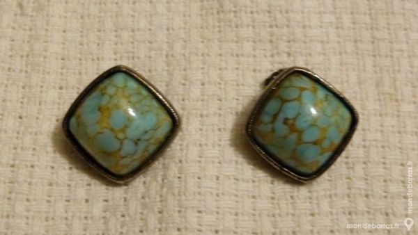 VINTAGE boucles d'oreille bleu porcelaine :1950 4 �cuisses (71)