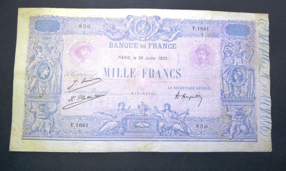  F  36  ----1000 F  BLEU  ET ROSE    RARE  SPL 298 Raismes (59)