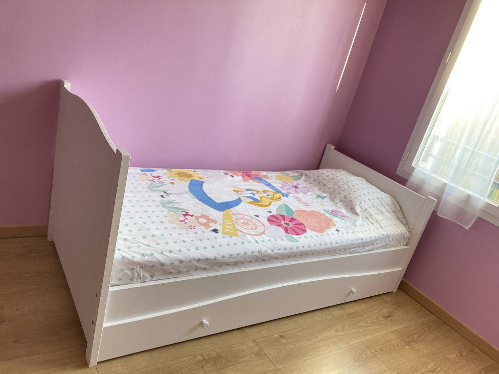 Lit 90x 190cm Bois Blanc avec rangement sous lit 155 Plaisir (78)