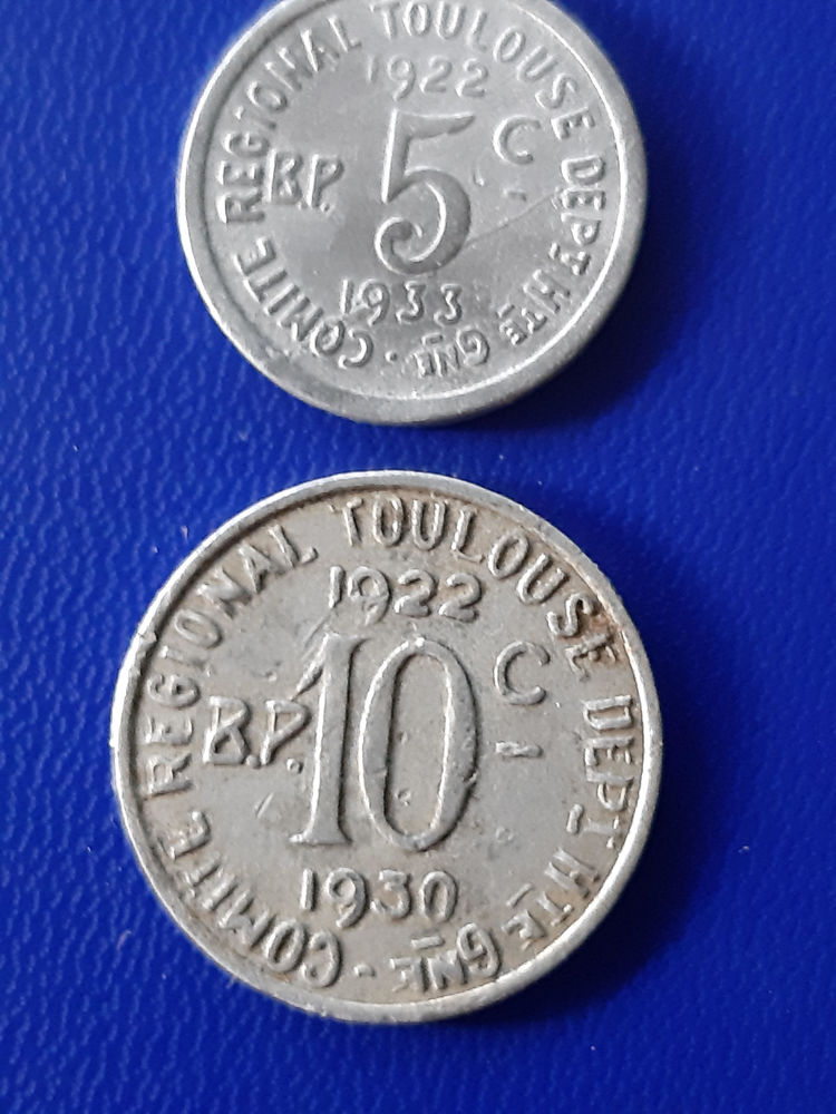 1922 Toulouse 5 et 10 centimes pcs de nécessité 12 Prats-de-Mollo-la-Preste (66)