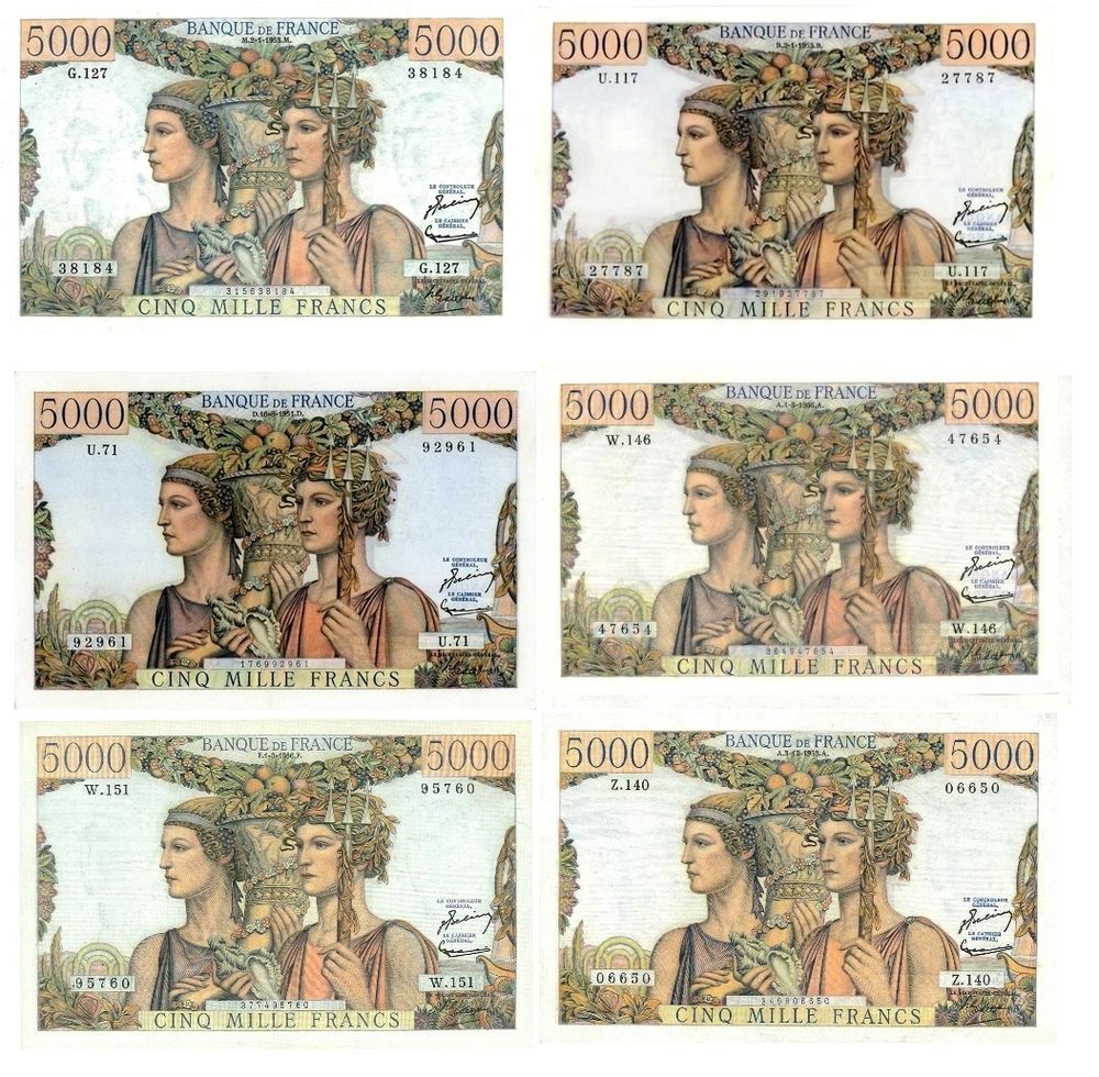 F 48    5000 f  terre mer LOT DE 6  BILLETS    SPL 695 Raismes (59)