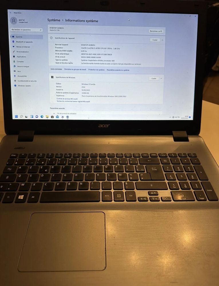 pc acer e5-771 17,3.Core i5 4eme g�n�ration 8go de ram et 512 go de ssd 70 Paris 14 (75)