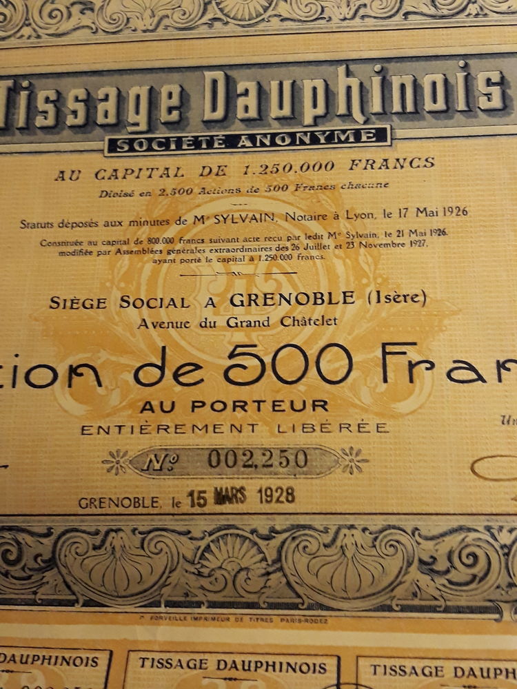 ACTION ANCIENNE TISSAGE DAUPHINOIS 1927 5 Lurs (04)