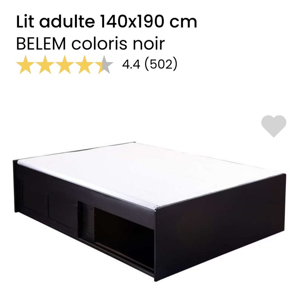 lit adulte 140x190 noir avec rangement portes coulissantes 100 Villepinte (93)