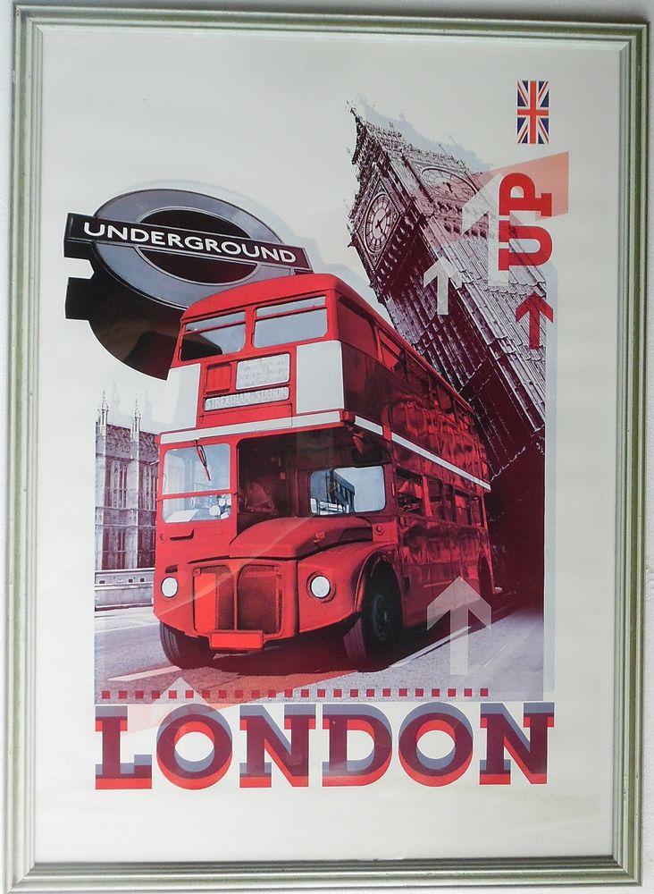 Affiche encadrée de Londres underground avec bus et Big Ben  30 Castries (34)