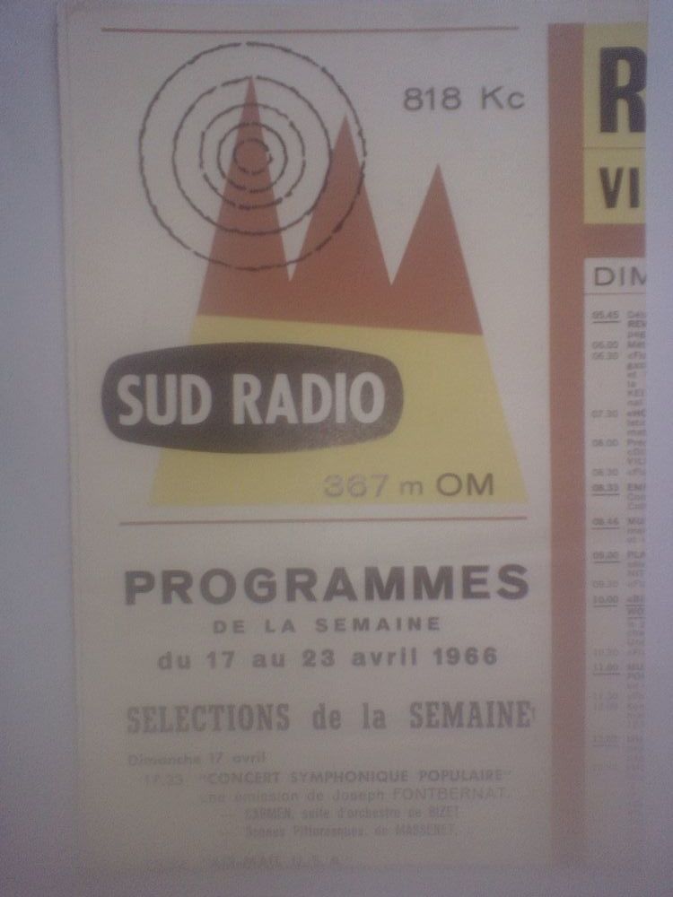 Affichette Sud Radio Radio des vall�es Principaut� d'Andorre 0 N�rac (47)