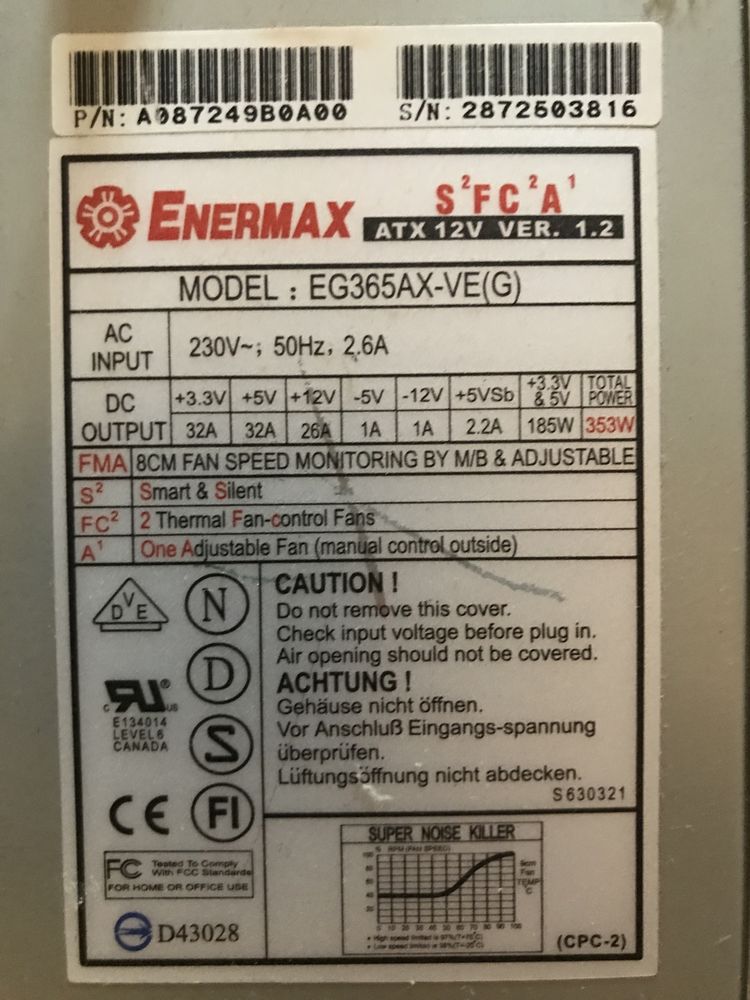 Alimentation enermax eg365ax-ve(g)
353wmax 39 Le Vernet (03)