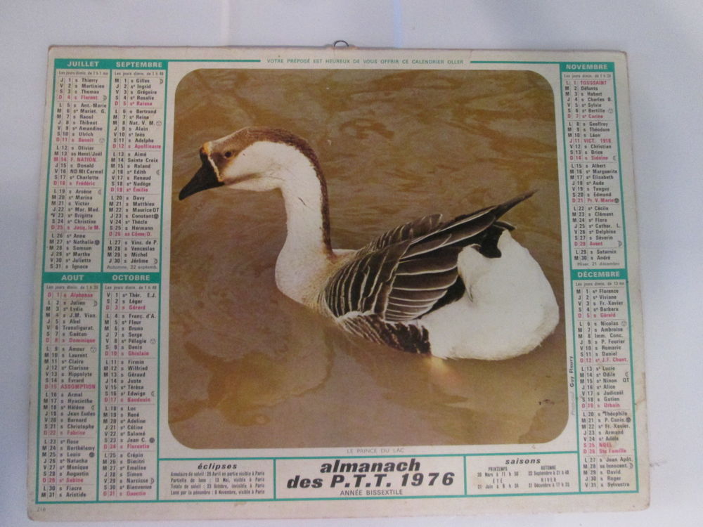 Almanach Des Ptt - Calendrier La Poste - 1976 ? Puy-De-Dome 5 Chauriat (63)