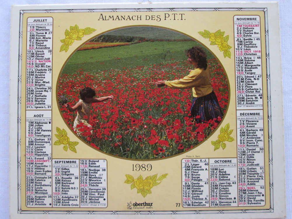 Almanach Des Ptt - Calendrier La Poste de 1989 - Allier 5 Chauriat (63)