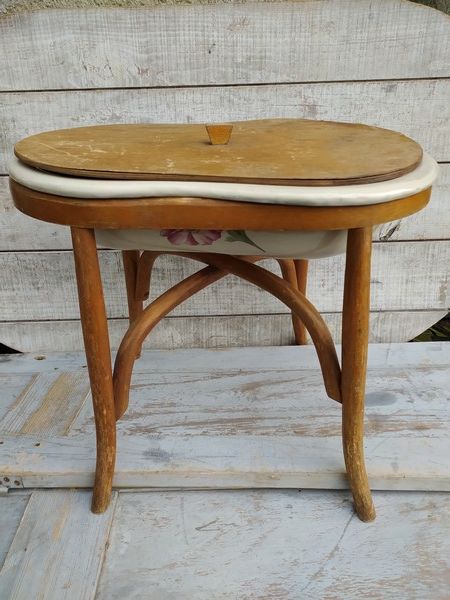 Ancien Bidet �maill� D�cor Pavot Bois courb� 1 Loches (37)
