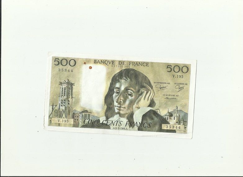 Ancien billet de 500 francs francrur ais a.5.1.1984.a pour c 0 Anneyron (26)