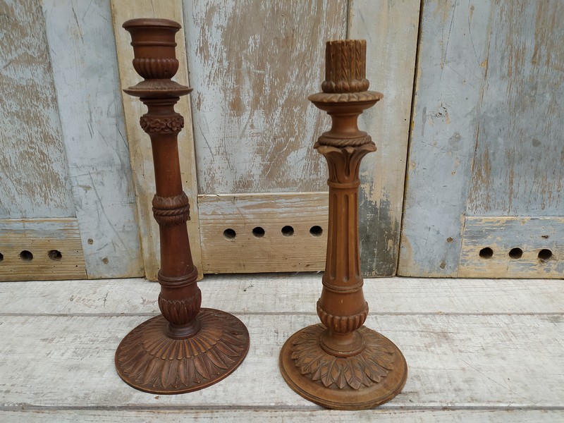 Bougeoir Ancien En Bois Artisanat Américain - Style Vintage - Couleur Marron - Occasion