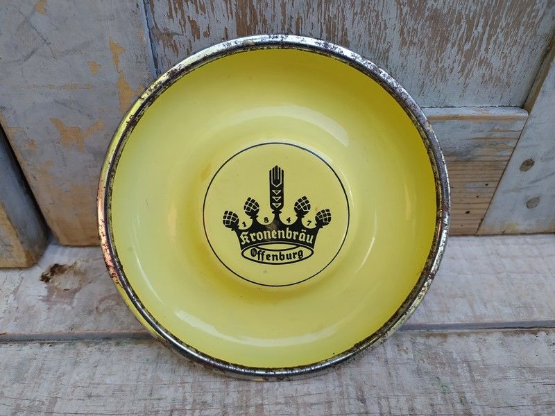 Ancien Cendrier Kronenbr�u Offenburg T�le �maill�e Publicit� 49 Loches (37)