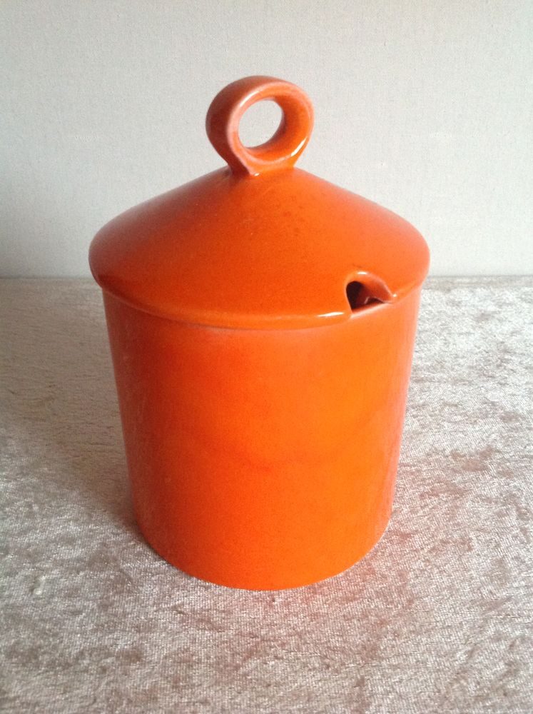 ANCIEN POT C�RAMIQUE �MAILL� ORANGE SIGN� NUM�ROT� Envoi Pos 29 Tr�gunc (29)