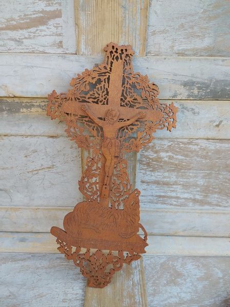 Ancien Crucifix Bois Chantourn� Croix Christ Religious Cross 75 Loches (37)