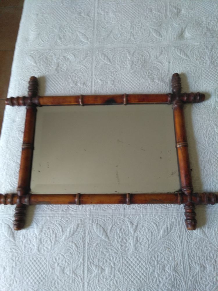 ancien miroir de barbier en bois facon bambou 30 Bondy (93)