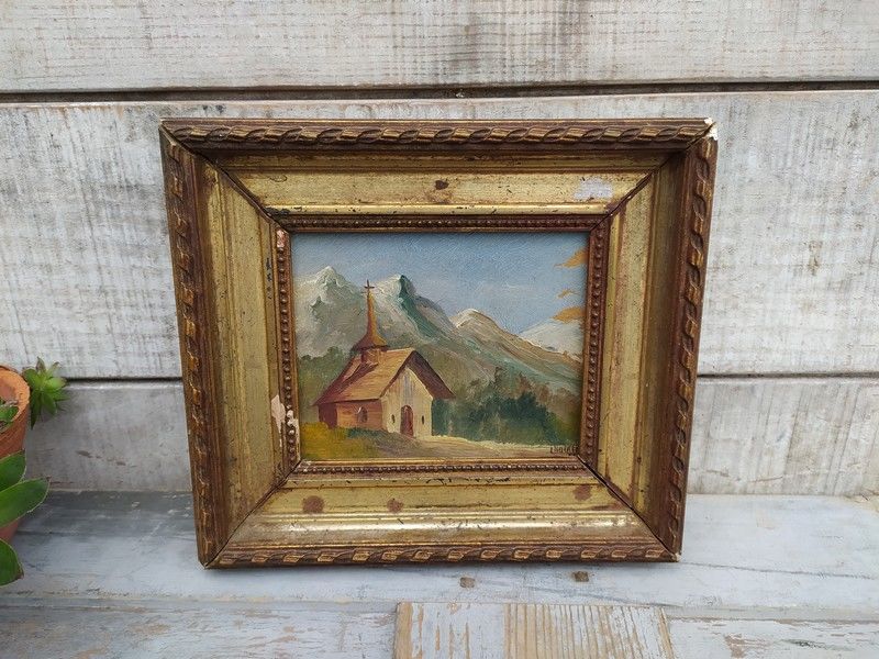 Ancien Petit Tableau Paysage de Montagne Sign� 80 Loches (37)