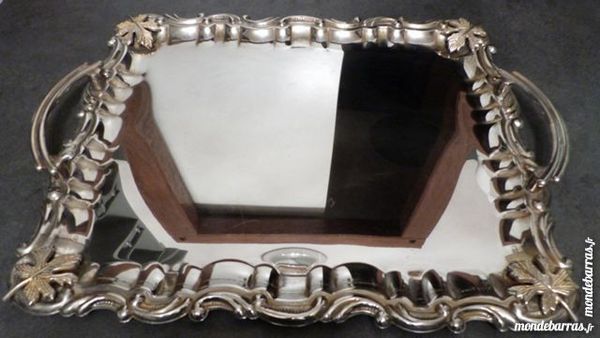 Ancien Plateau m�tal argent�, feuilles dor�es 8 �cuisses (71)
