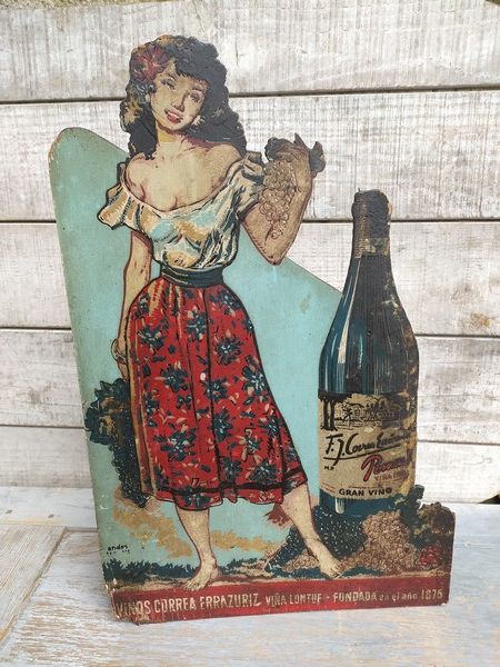 Ancien PLV Publicitaire Vin Chili Correa Errazuriz ca1940 1 Loches (37)