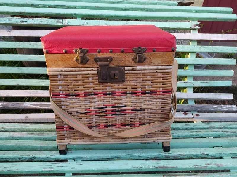 Ancien Si�ge Panier de P�che Osier Rotin Vintage 65 Loches (37)