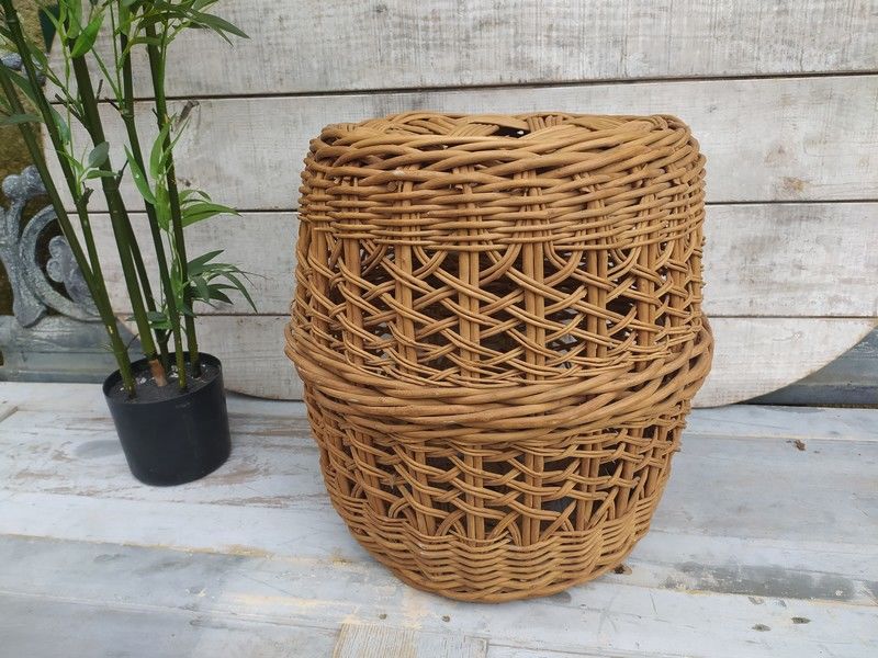 Ancien Si�ge Pouf Tress� Osier Vintage 80 Loches (37)