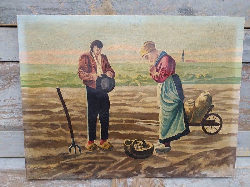 Ancien Tableau l'Ang�lus d'Apr�s Jean Fran�ois Millet 70 Loches (37)