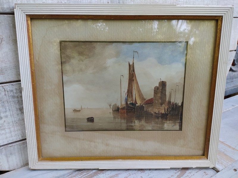 Ancien Tableau Aquarelle Marine XVIIIe/XIX�me Sign� VJ 139 Loches (37)