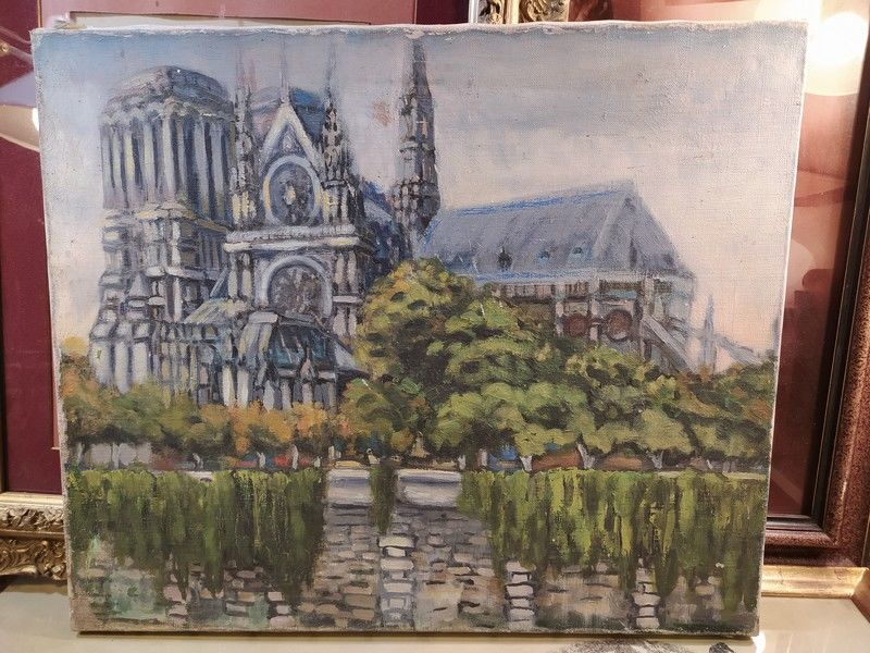 Ancien Tableau Cath�drale Notre-Dame de Paris Impressionnist 70 Loches (37)