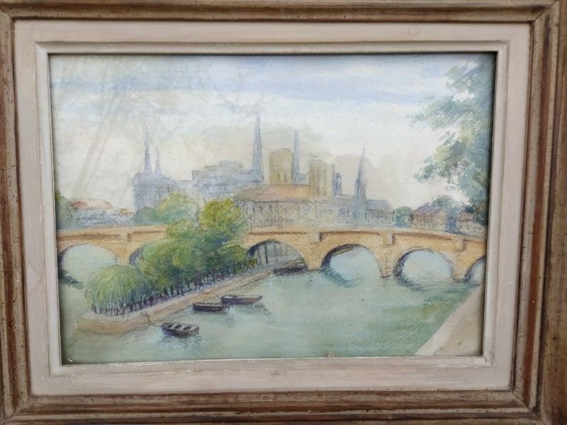 Ancien Tableau Dessin Aquarelle Paris Notre Dame 70 Loches (37)