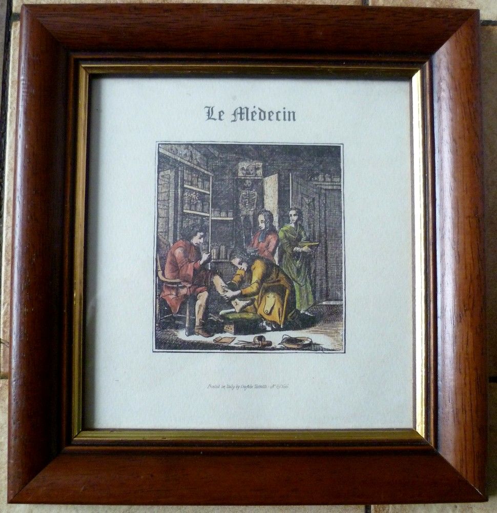 Ancien tableau gravure   le m�decin 30 Hergnies (59)