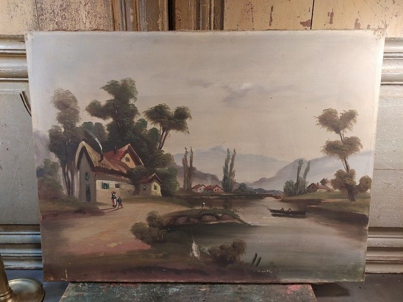 Ancien Tableau Paysage Barbizon XIX A restaurer 80 Loches (37)