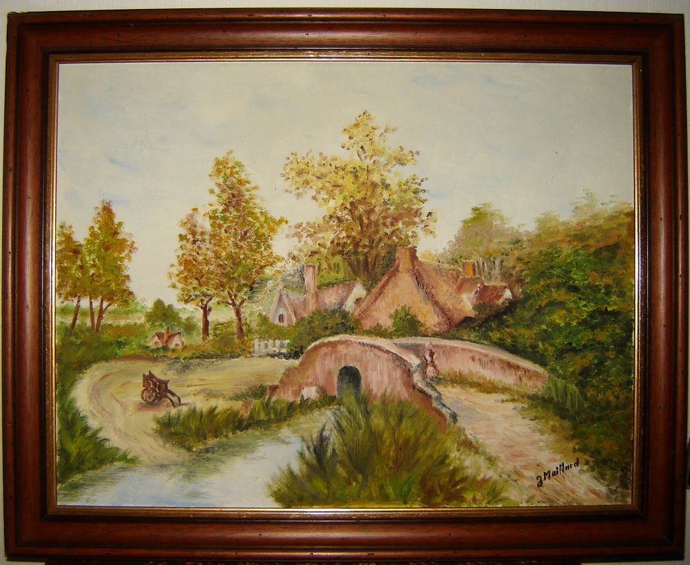 Ancien tableau peinture hameau sign� jean maillard 105 Aromas (39)