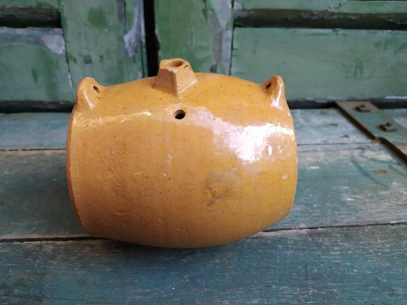 Ancien Tonnelet de Table Gourde Terre Cuite Verniss�e XIX�me 110 Loches (37)