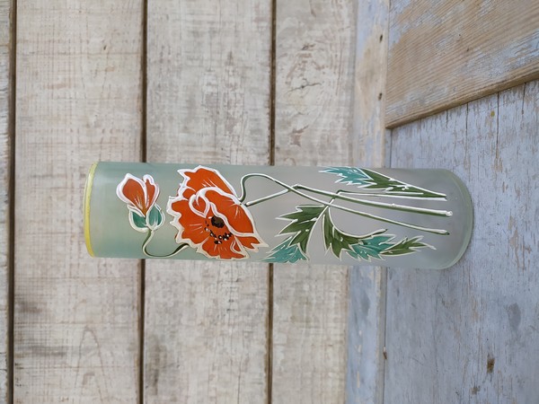 Ancien Vase Verre �maill� D�cor Fleurs Pavot Style Legras 60 Loches (37)