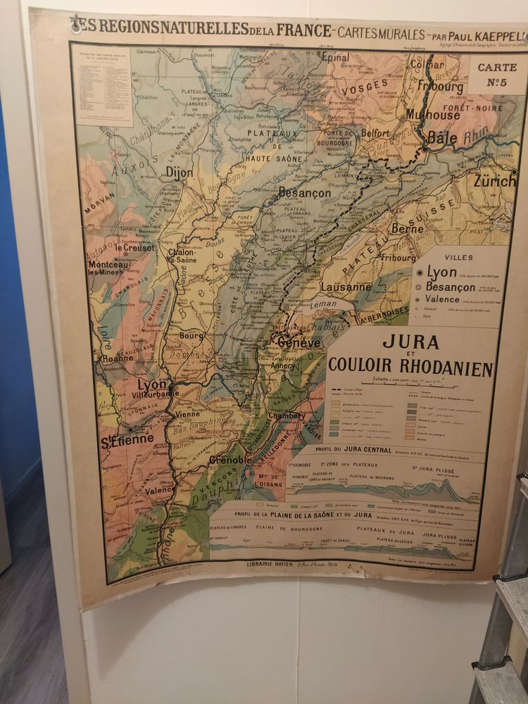 Ancienne carte murale Scolaire Jura et couloir Rhodanien 80 Versailles (78)